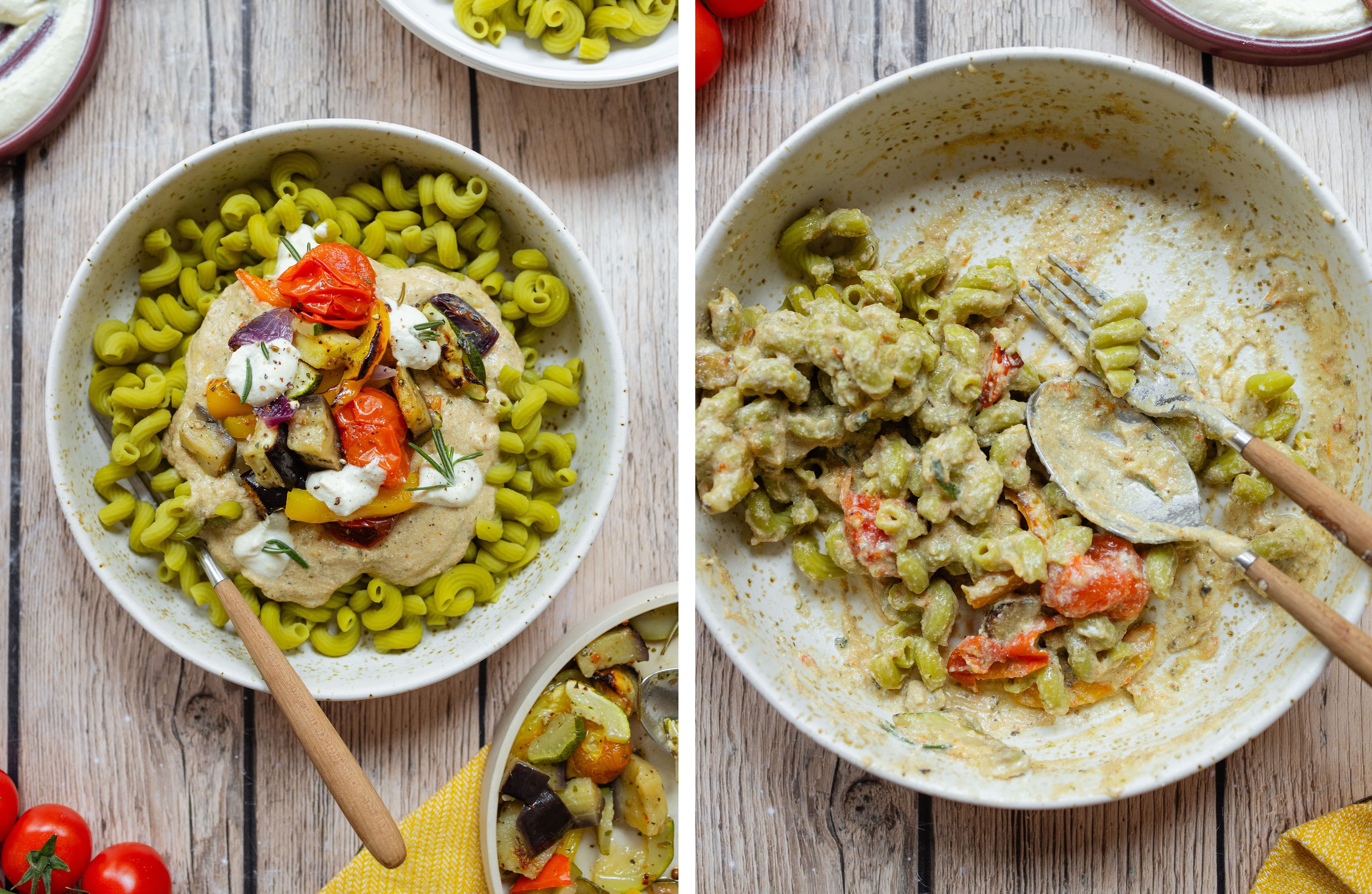 R948 Vegane Ofengemüse-Pasta mit Zitronen-Ricotta-Creme