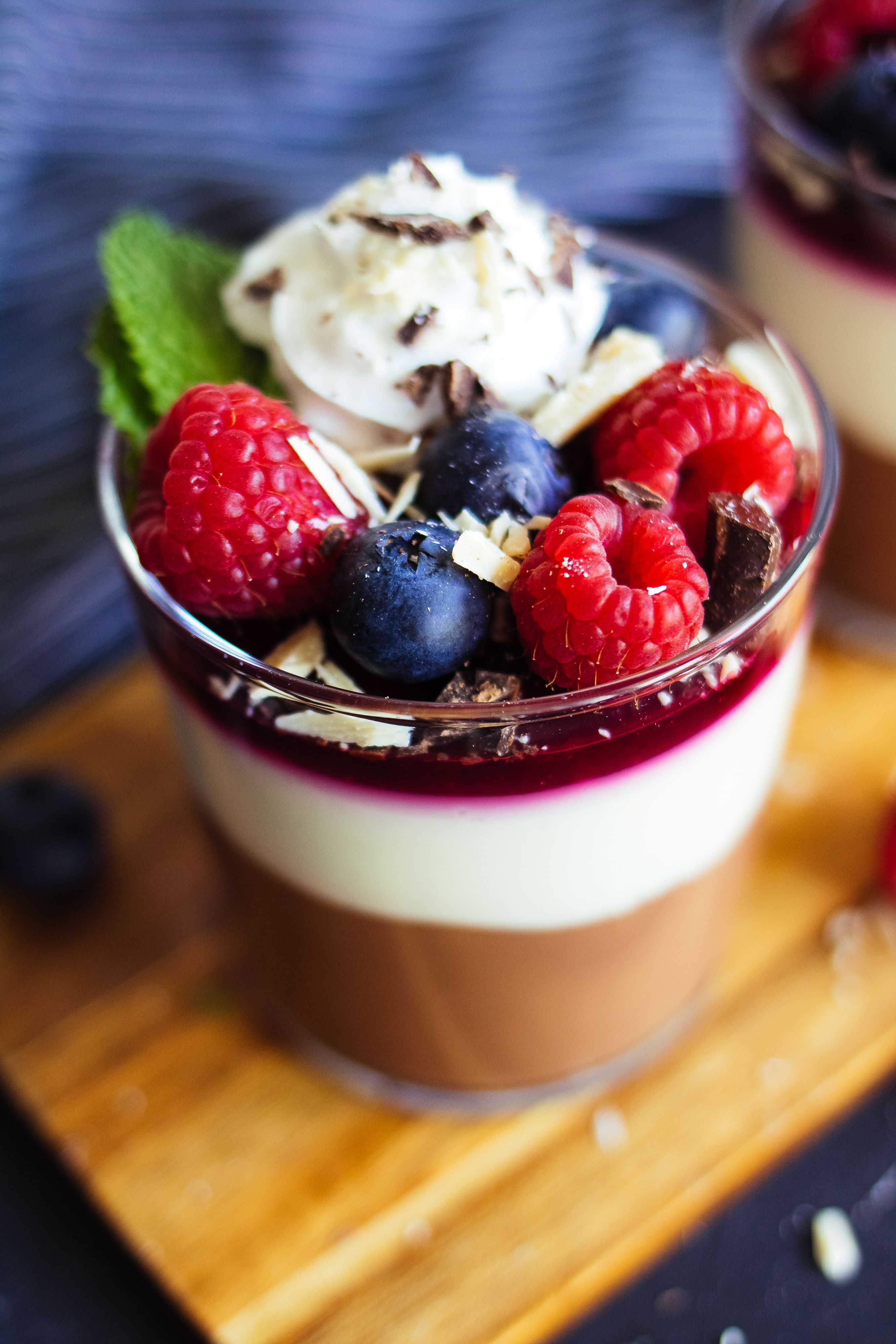 R69 vegan dark & white mousse with berry glaze