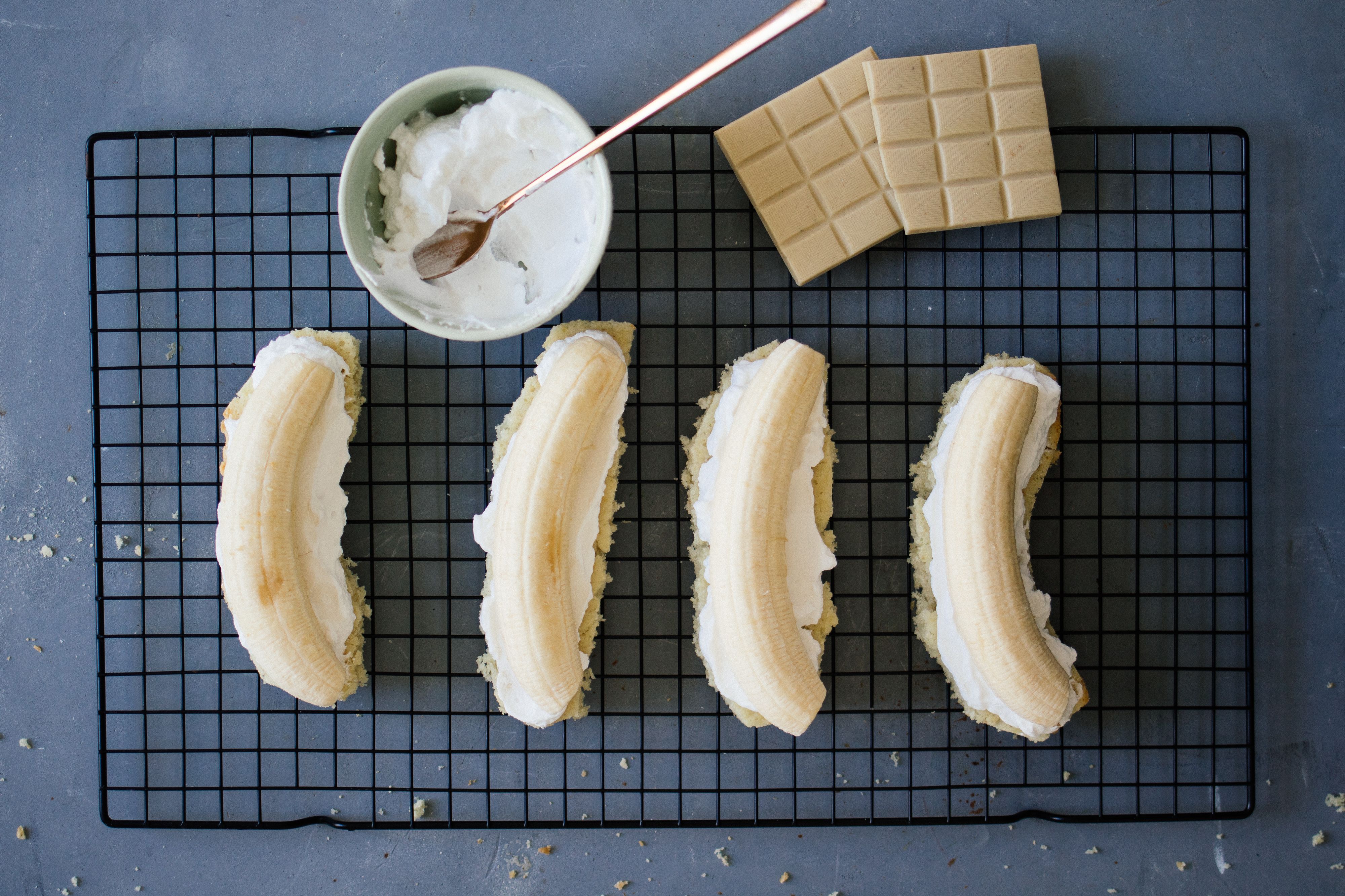 R306 Vegan chocolate covered banana with whipped cream & sponge cake