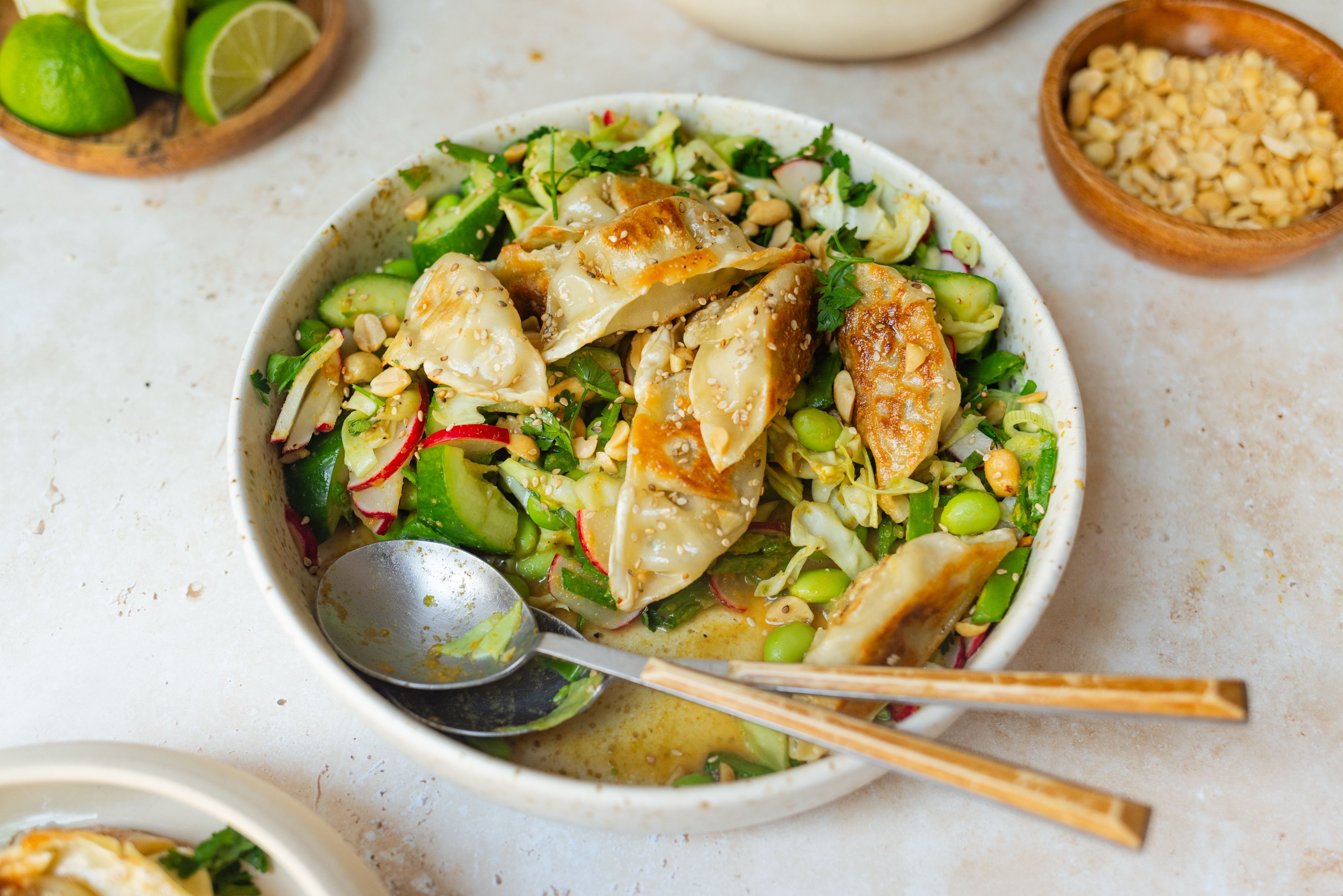 R963 Knuspriger Dumpling Salat mit Currydressing