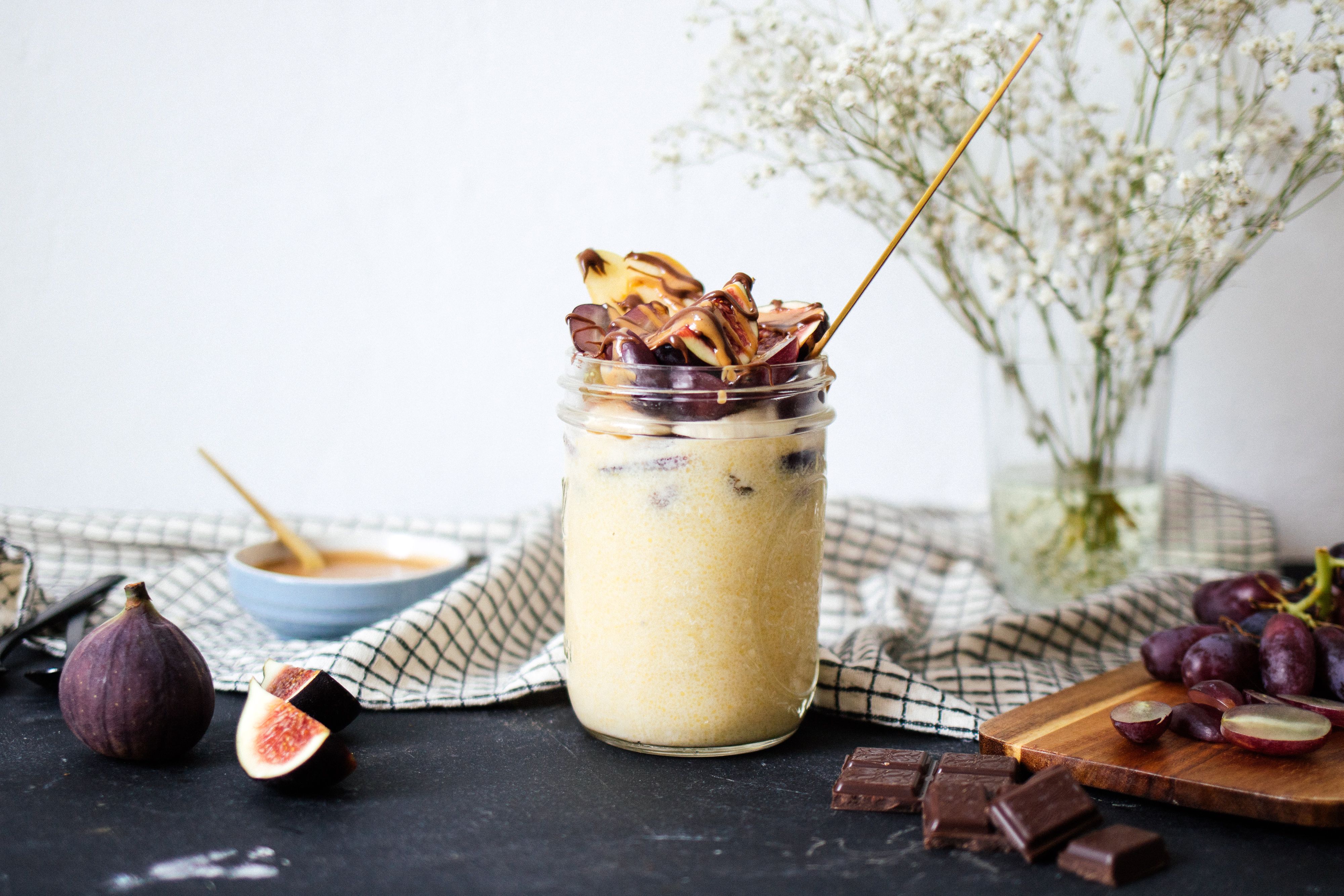 Breakfast polenta with almond butter & figs