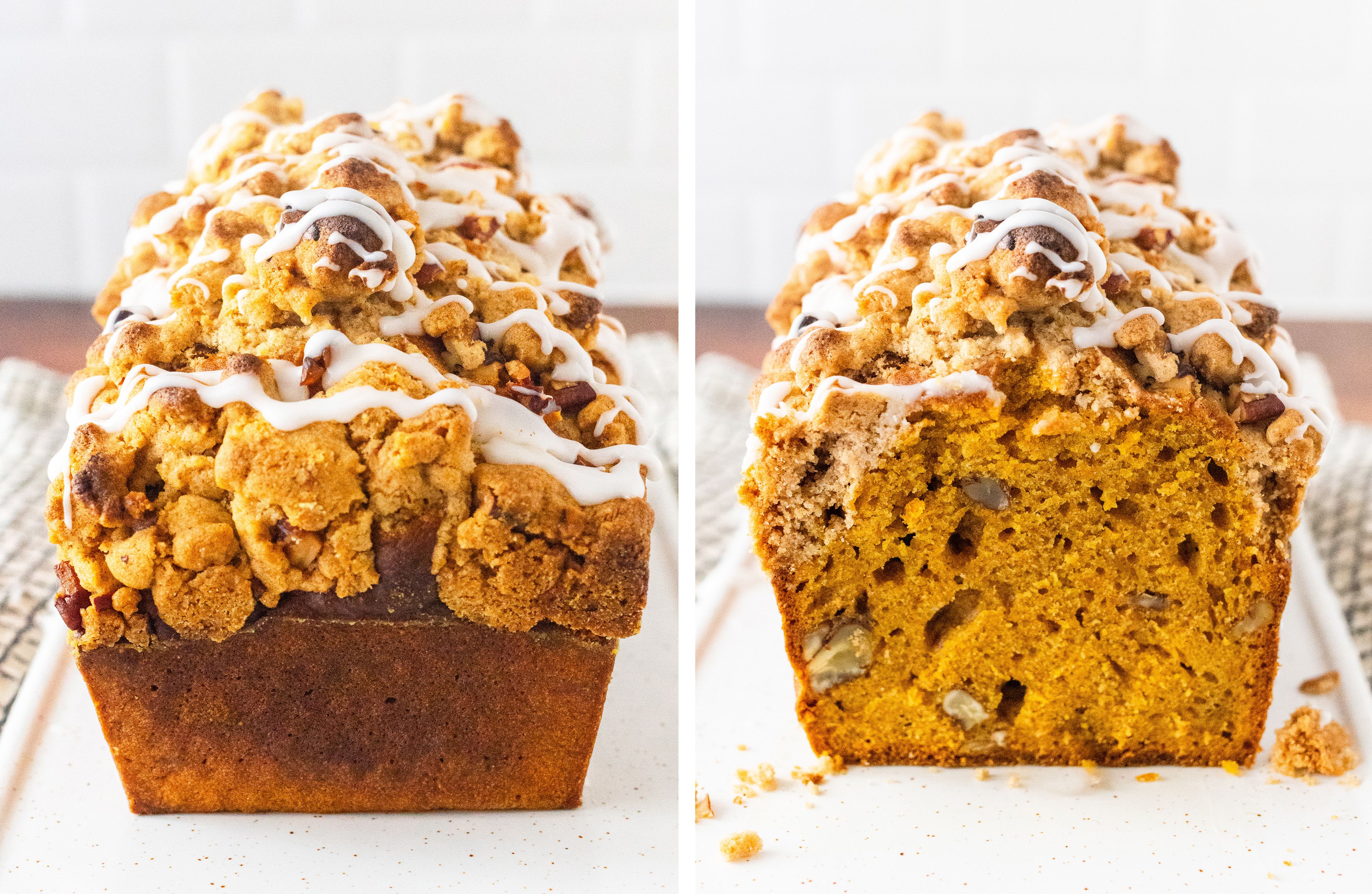R845 Veganes Kürbis-Bananenbrot mit Streuseln