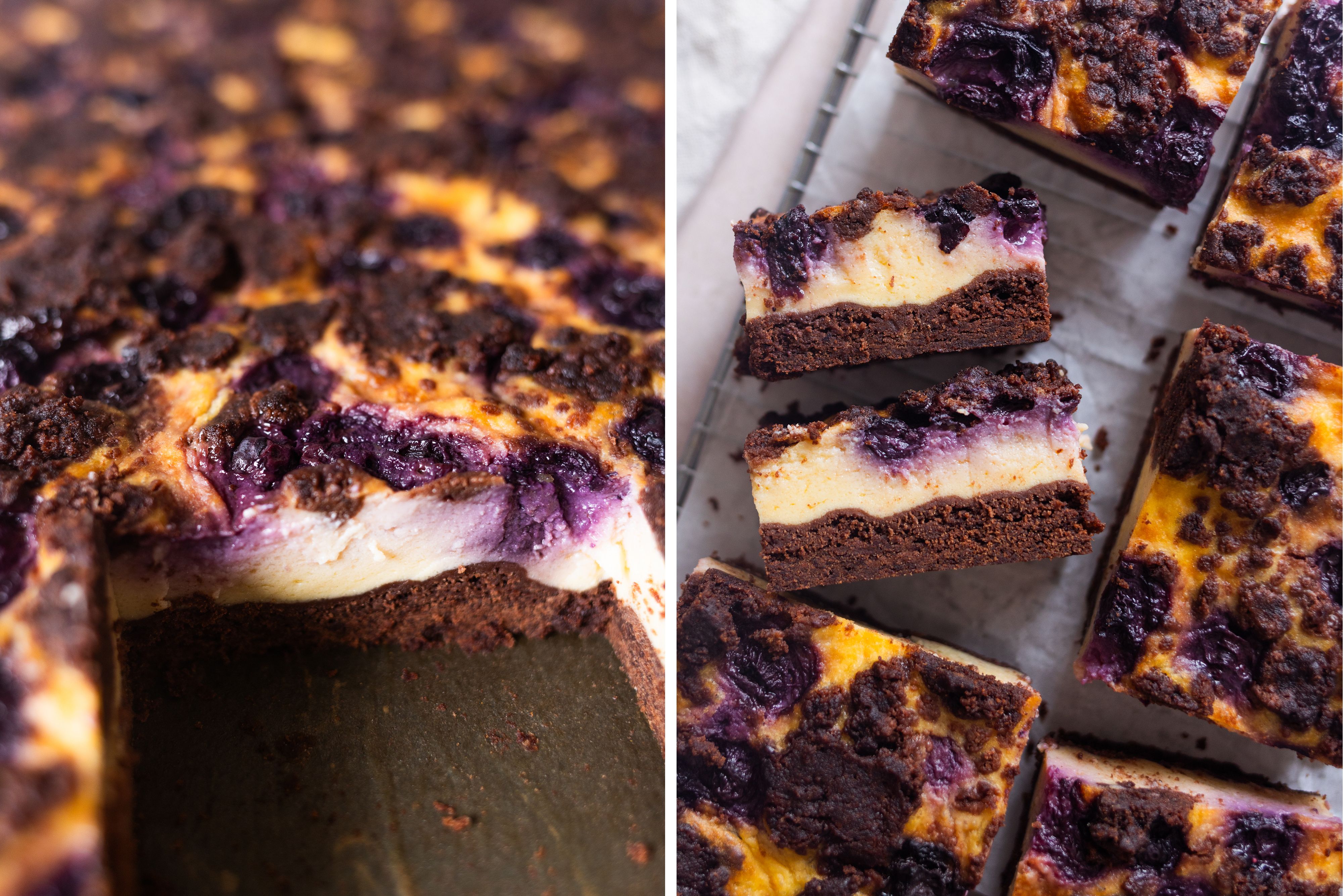 R1051 - Vegan Blueberry Sheet Pan Chocolate Cheesecake