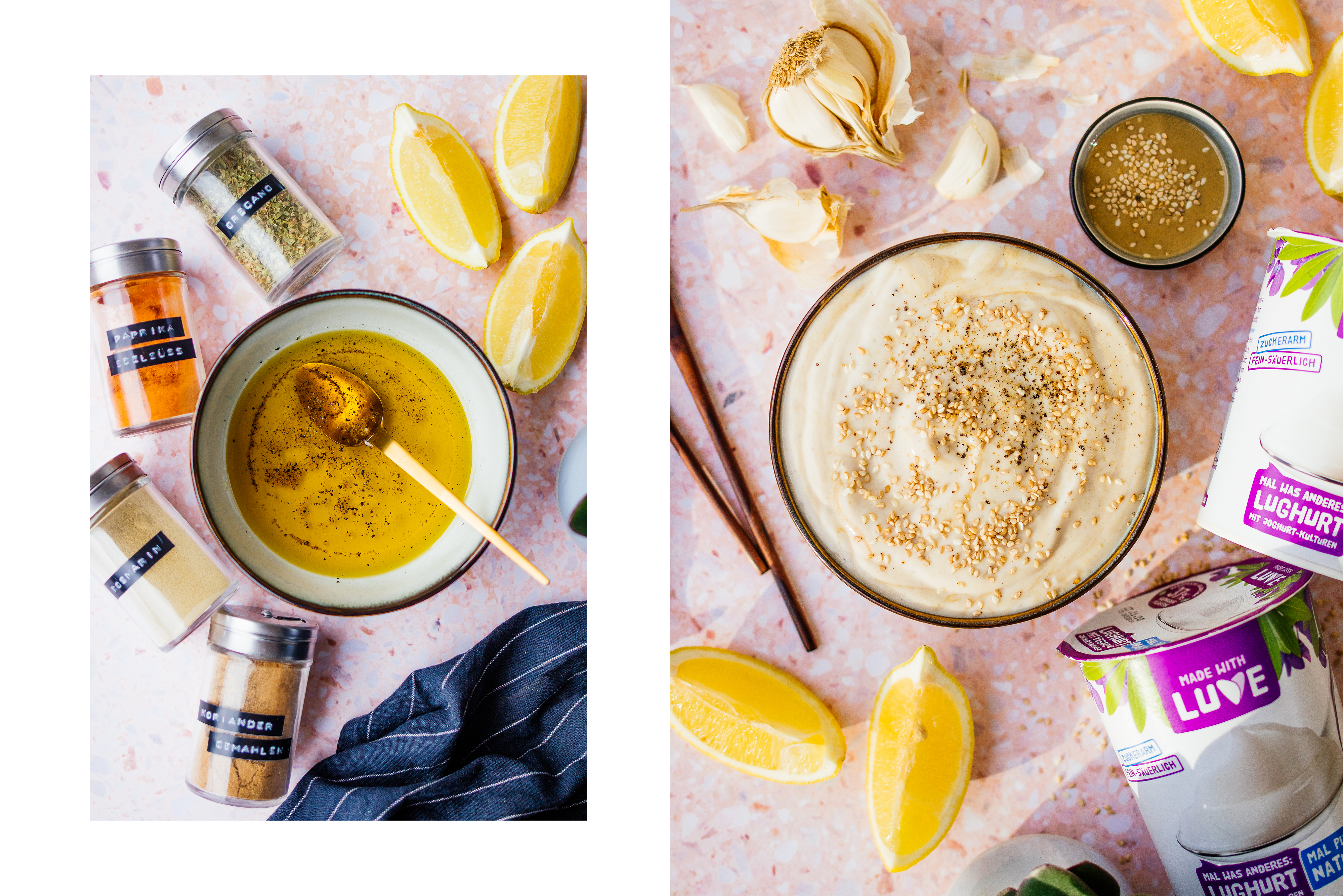 R607 Vegane Tahin-Joghurt-Creme mit geröstetem Brokkoli, Pilzen & Mandeln