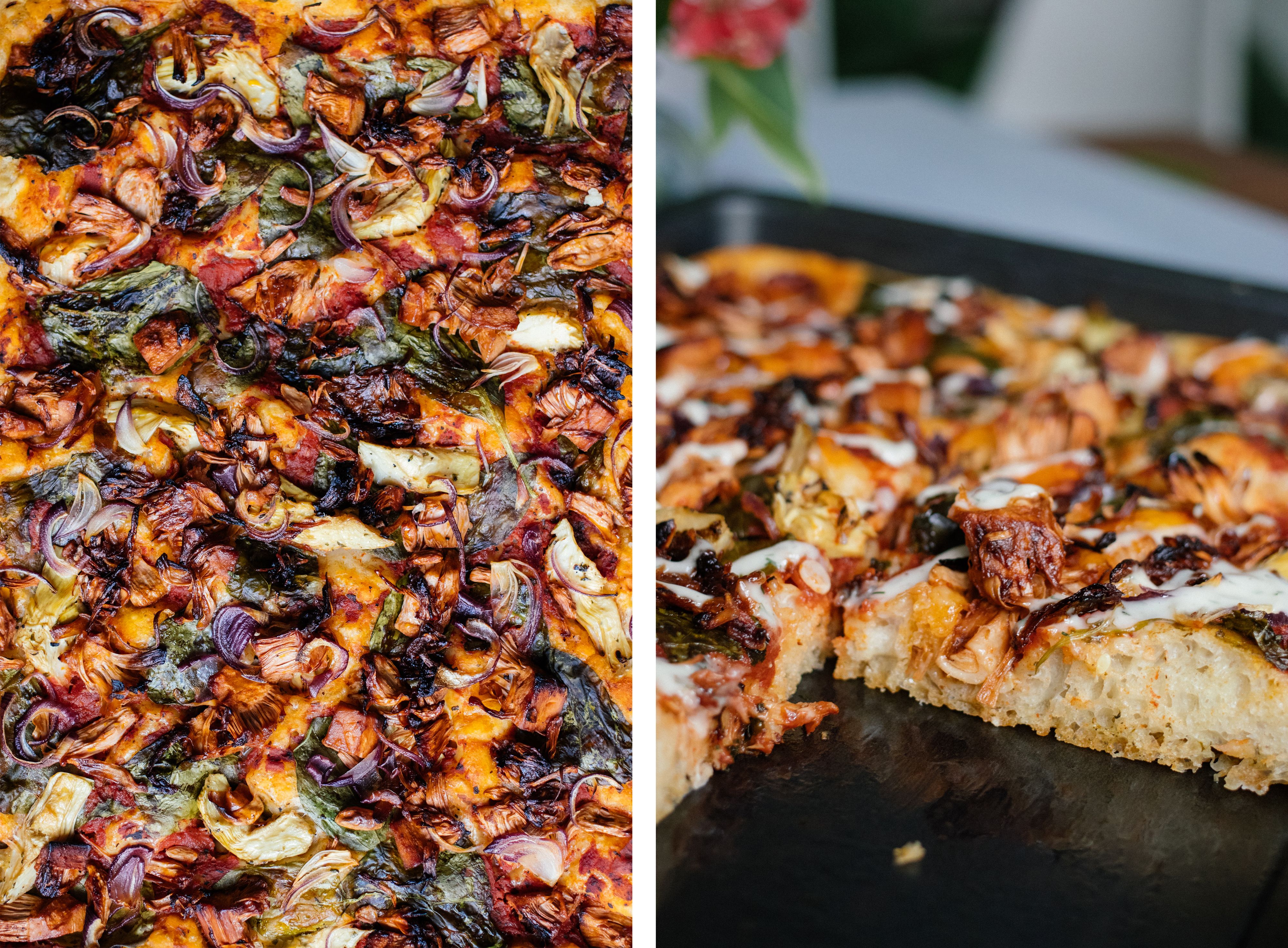 R412 Vegane BBQ-Pizza vom Blech