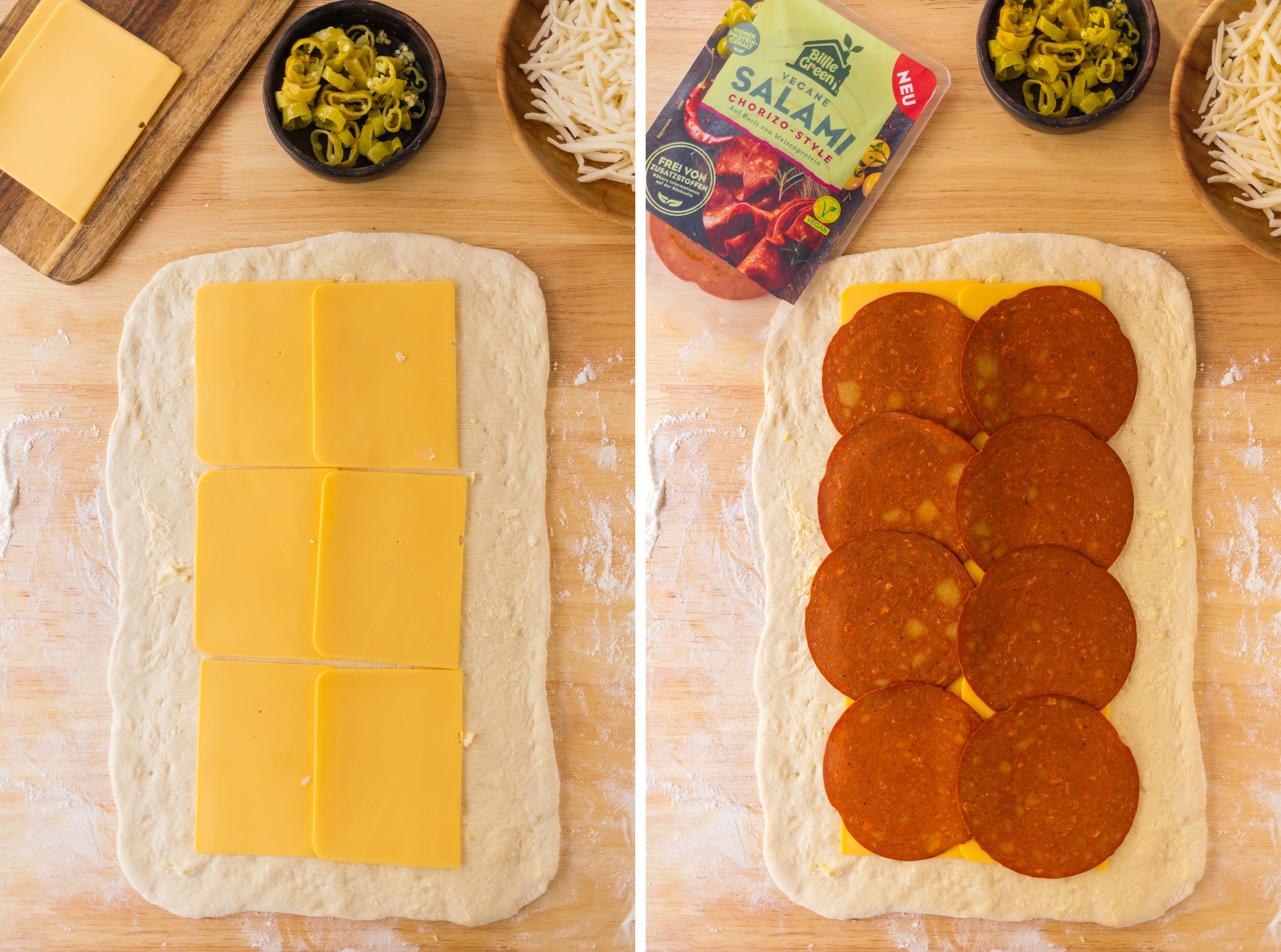 R846 Gefüllte Pizzarolle (aka Stromboli) mit veganer Salami und Pfefferonen