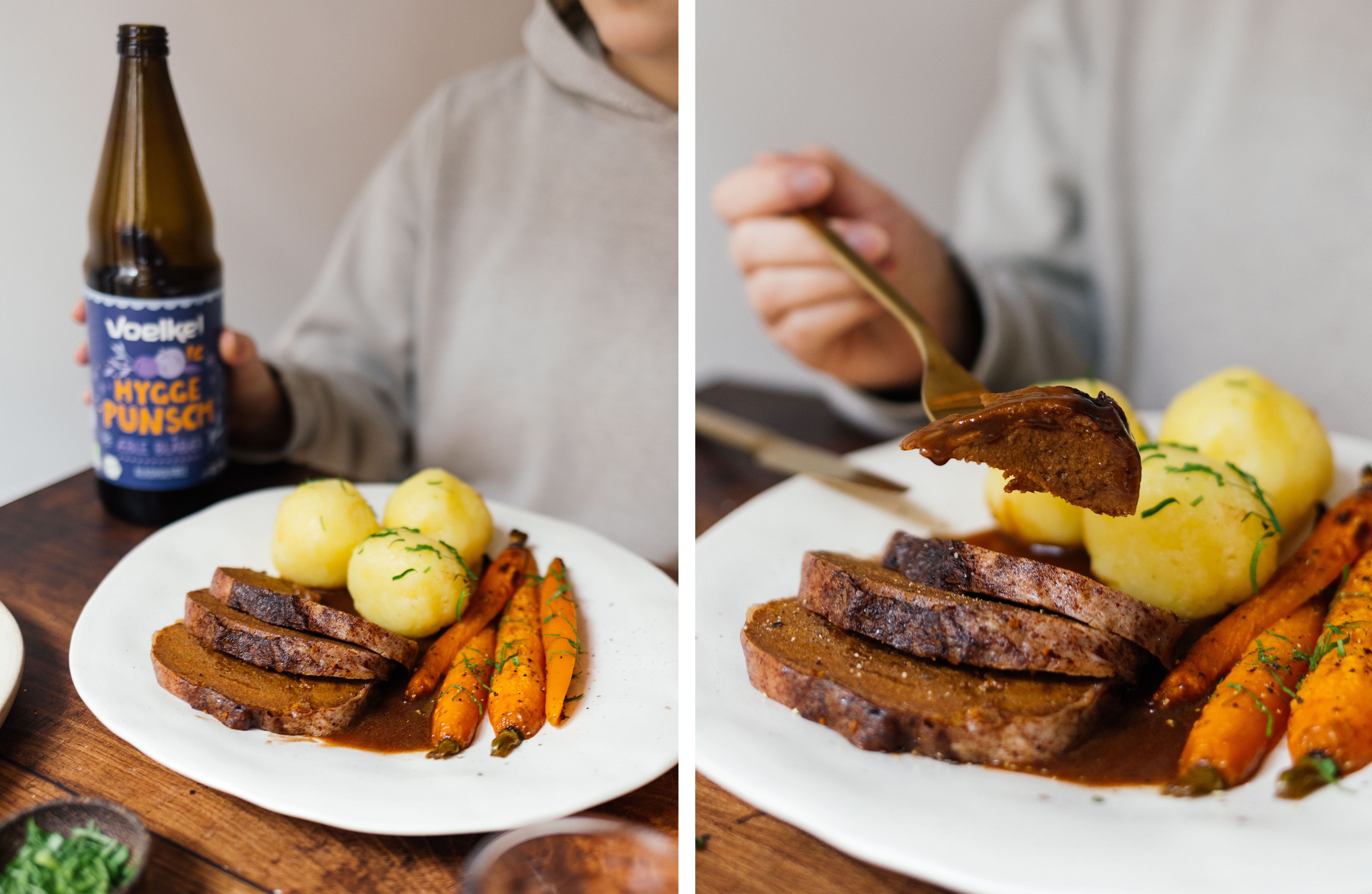 R829 Veganer Seitanbraten mit Bratensoße und weihnachtlichen Beilagen