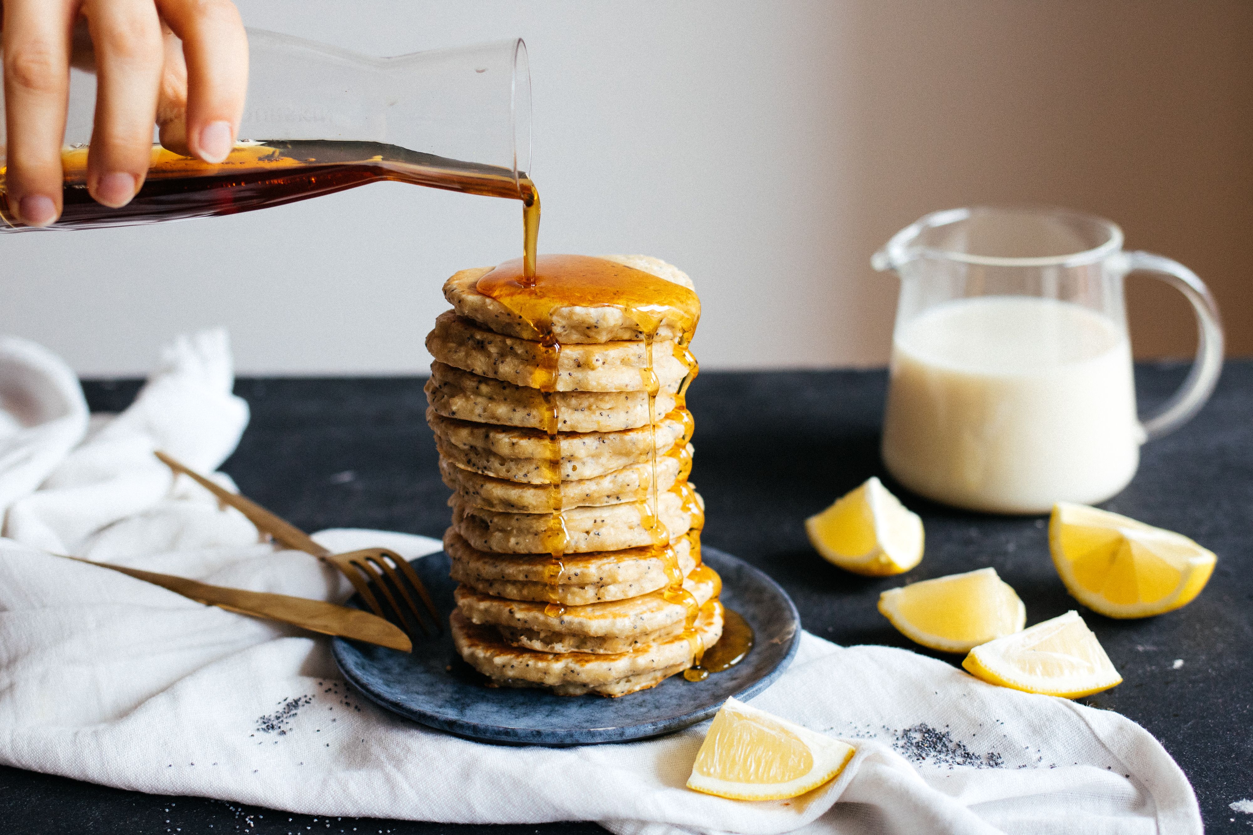 Vegan Lemon Poppy Seed Pancakes with Oats