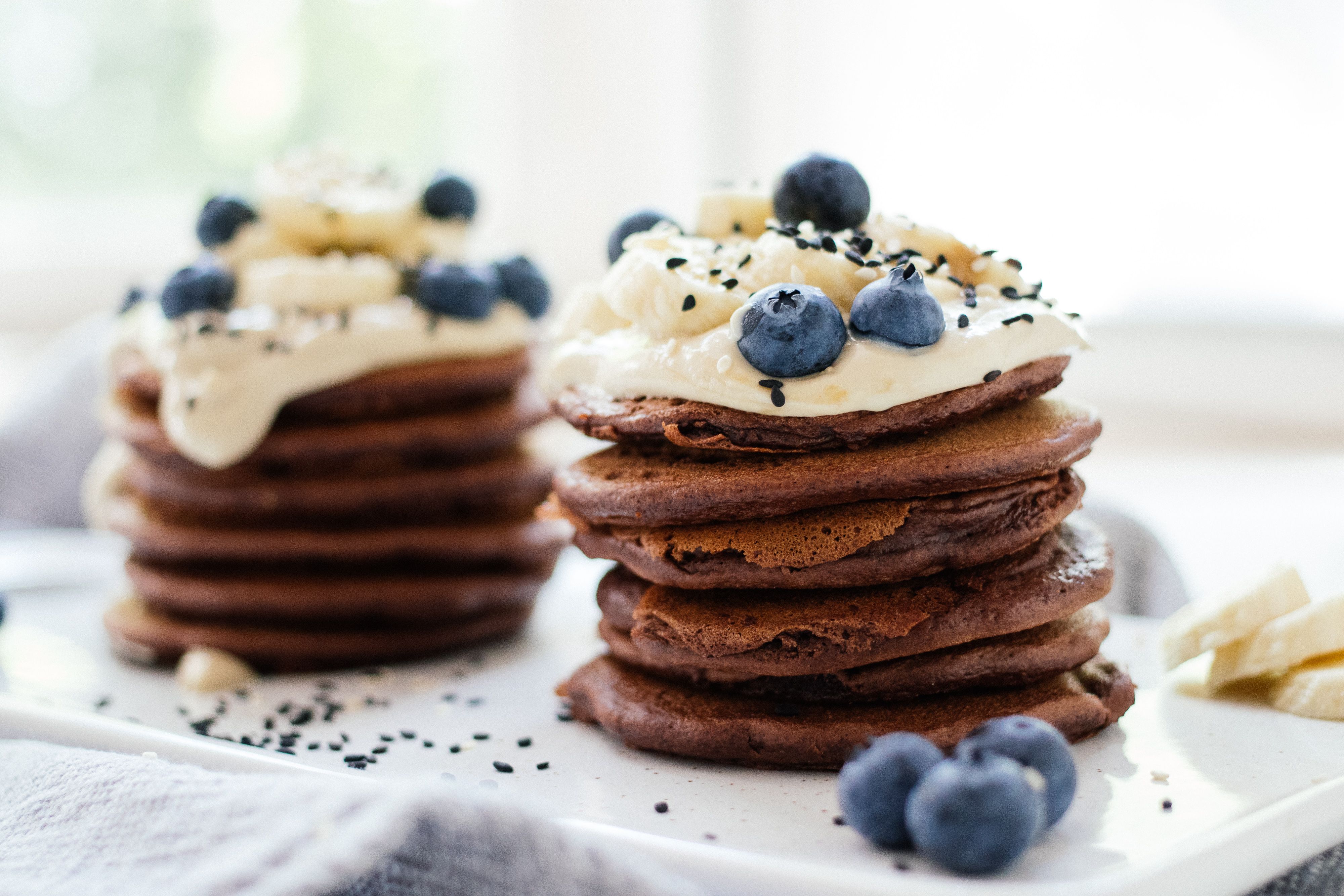 Vegan chocolate pancakes with tahini