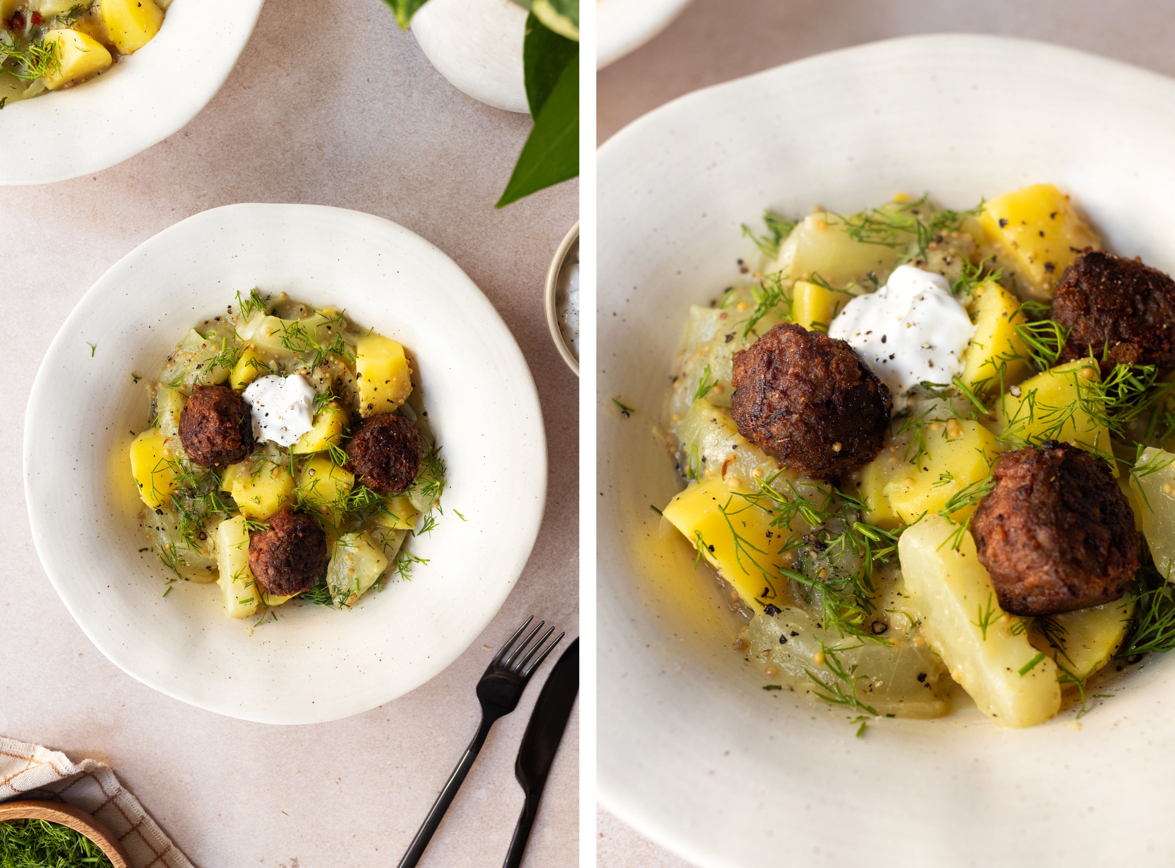 R837 Stewed Cucumbers with Potatoes and Plant-Based Meatballs