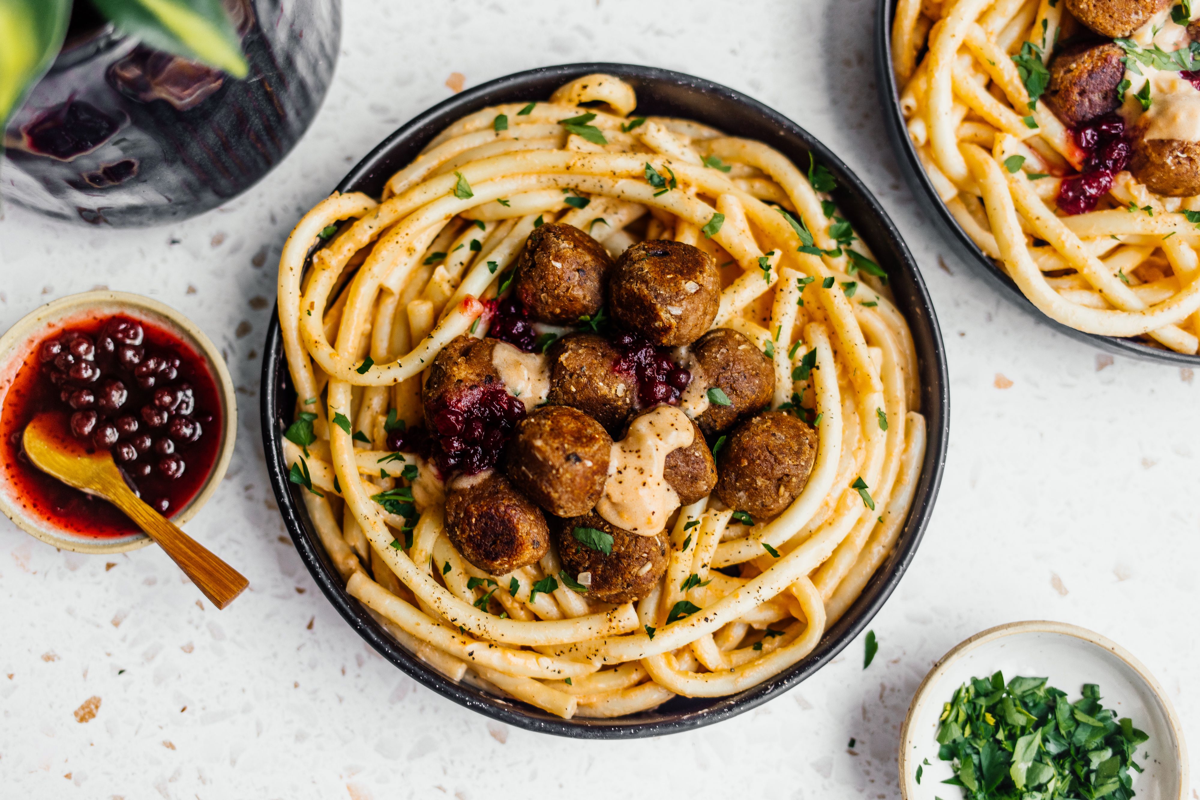 Pasta with Plant-Based Swedish Meatballs