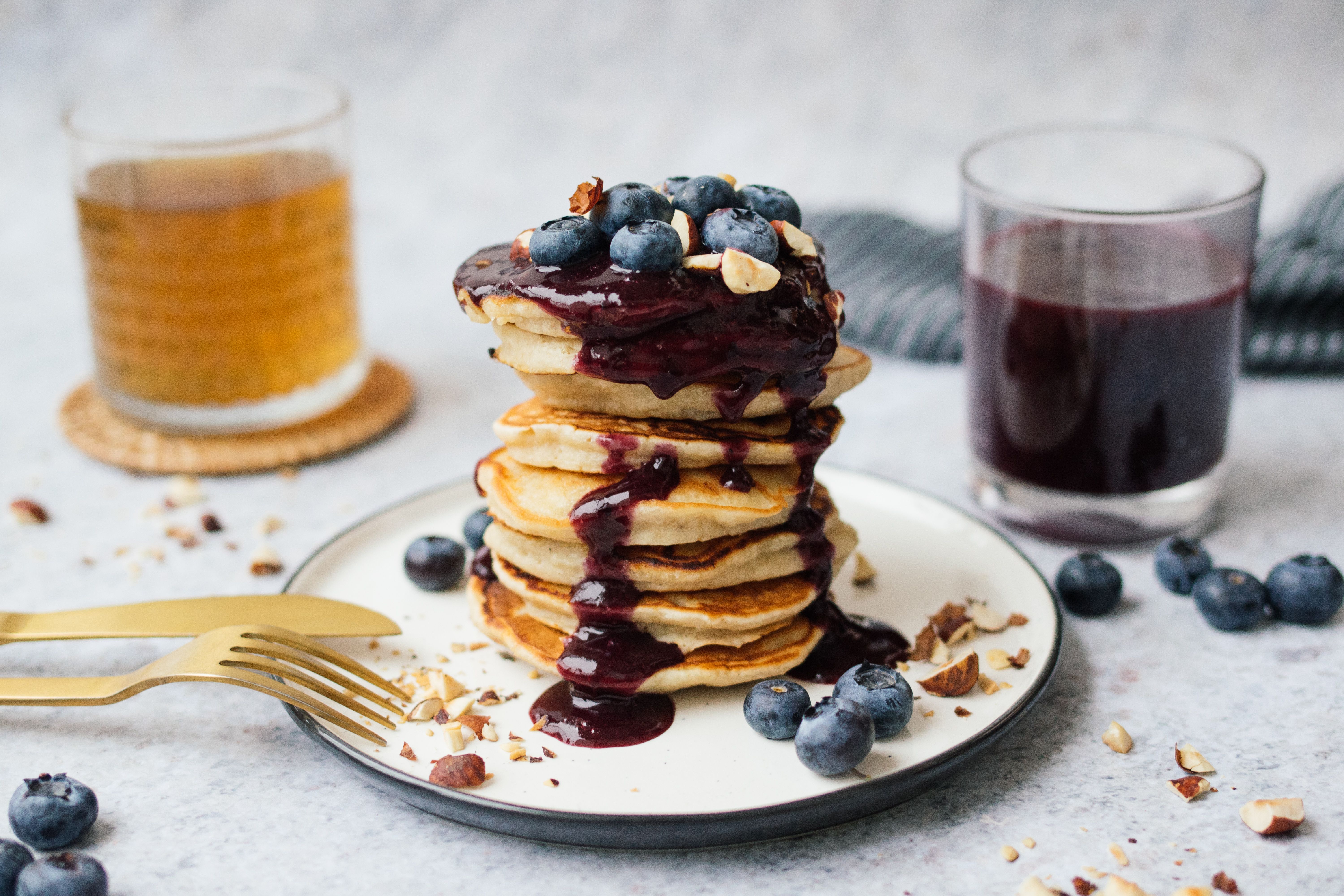 Vegan Banana Pancakes with Blueberry Sauce