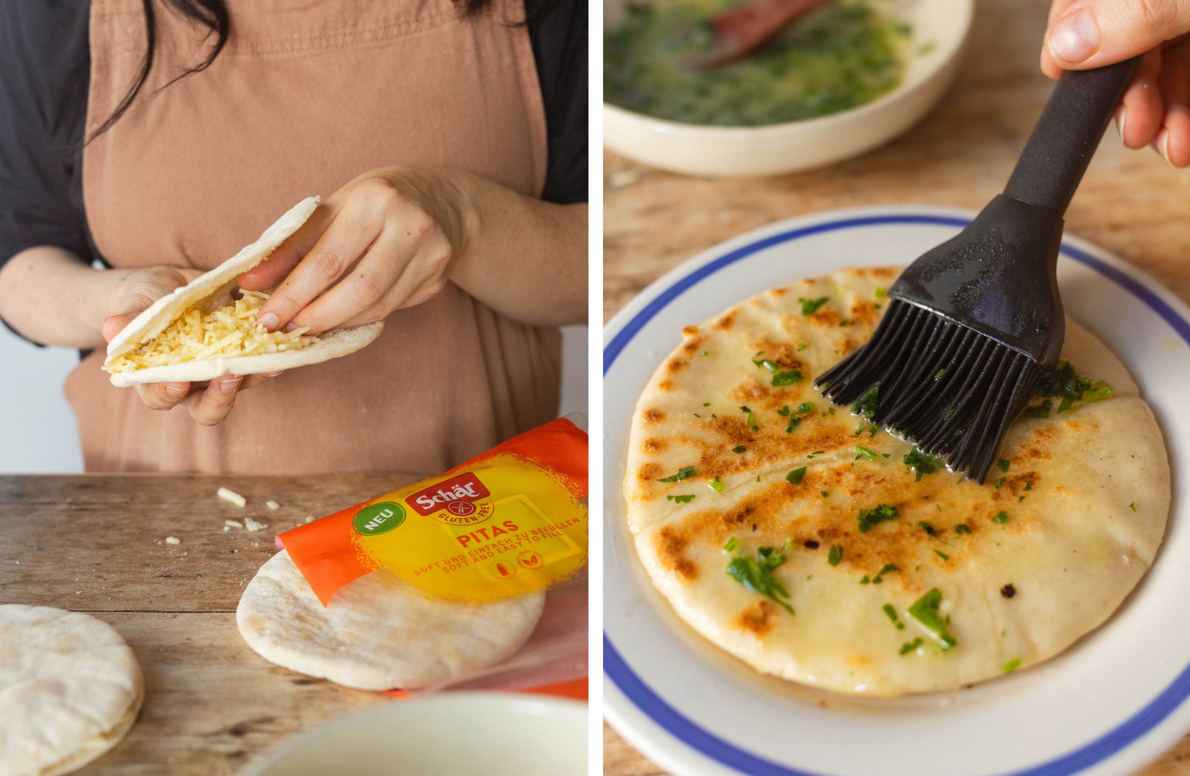 R995 Veganes Dal Makhani mit Knoblauch-Käse-Pita