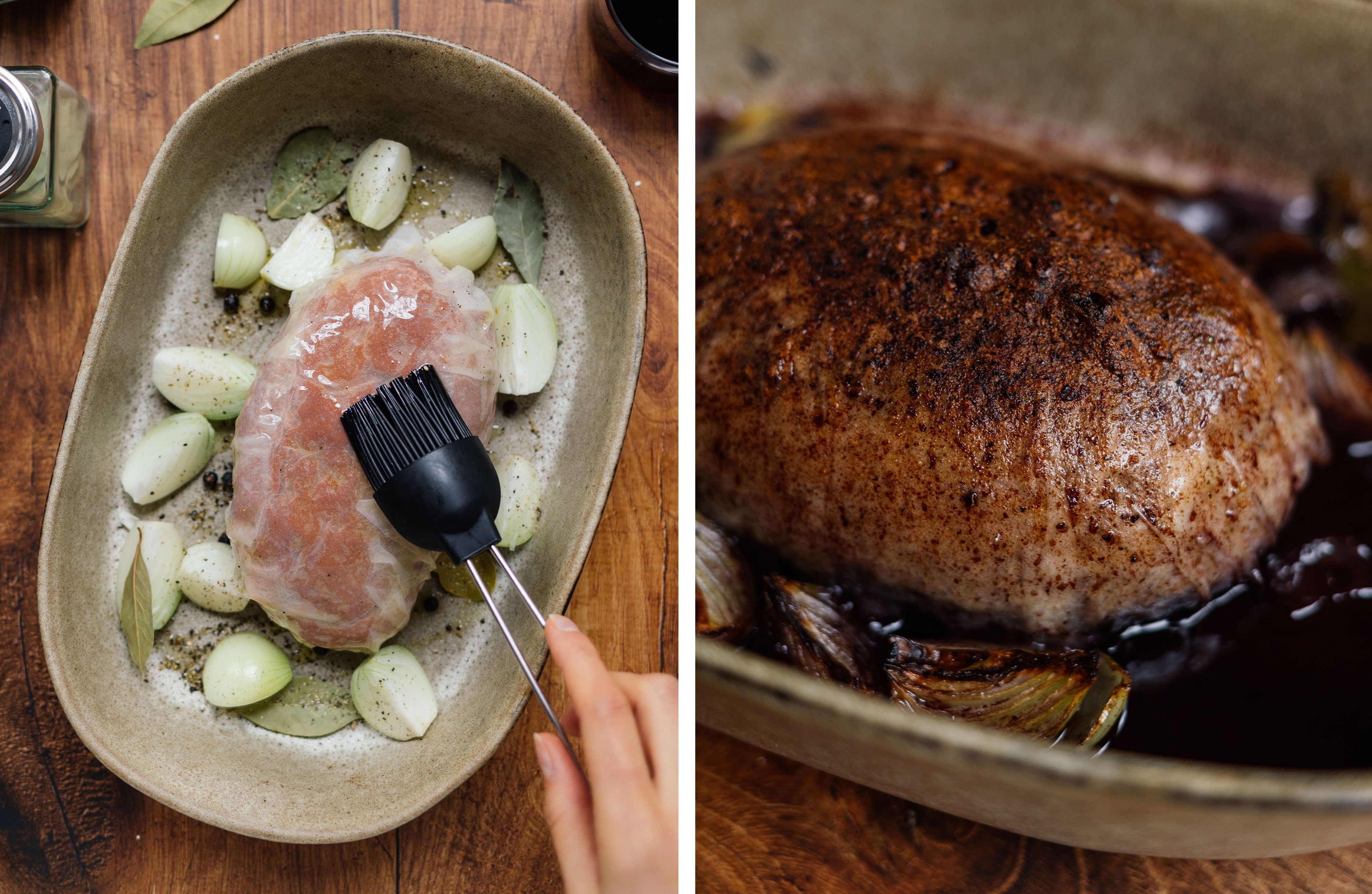 R829 Veganer Seitanbraten mit Bratensoße und weihnachtlichen Beilagen