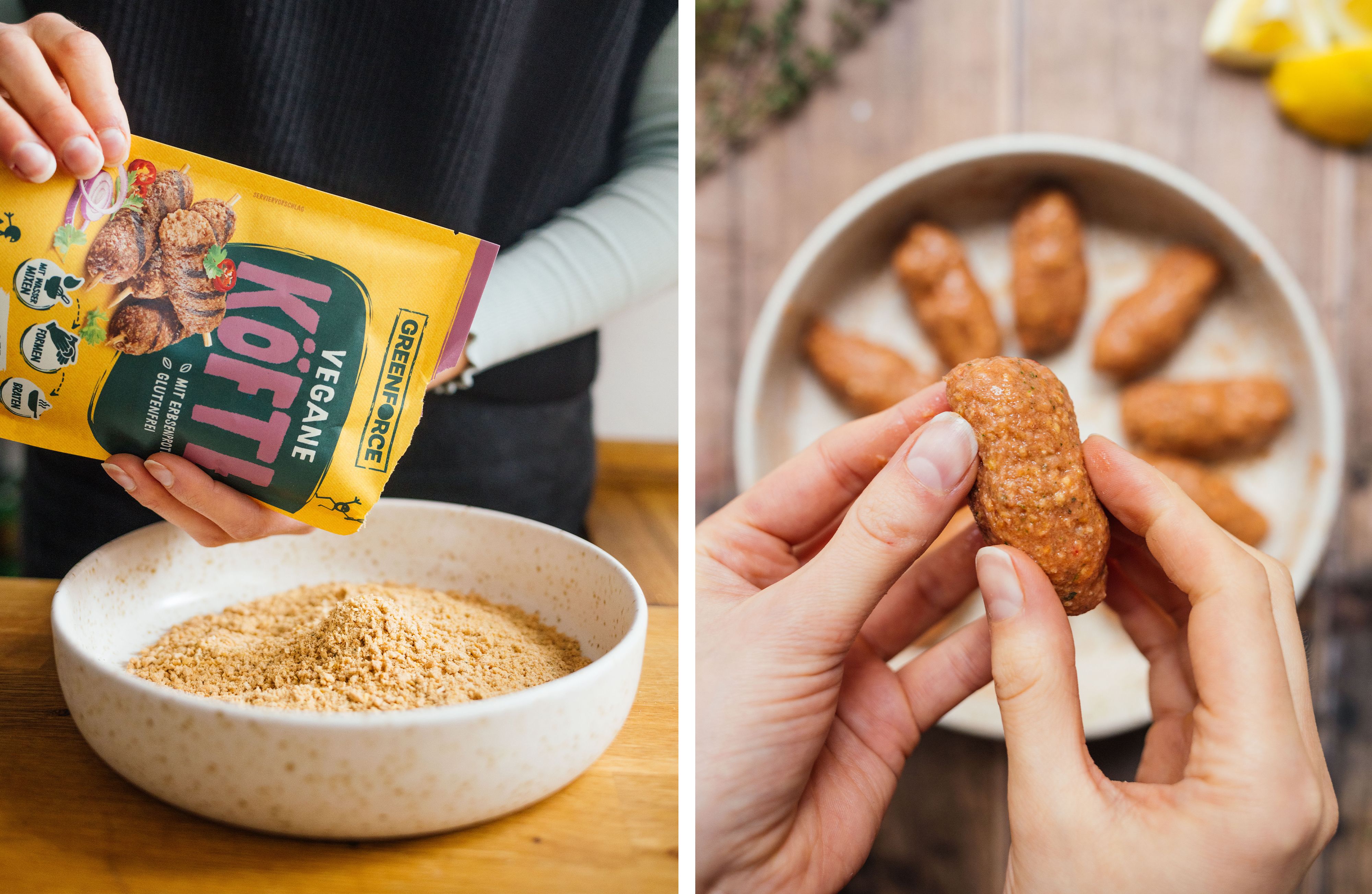 R891 Vegane Köfte auf weißem Bohnen-Püree