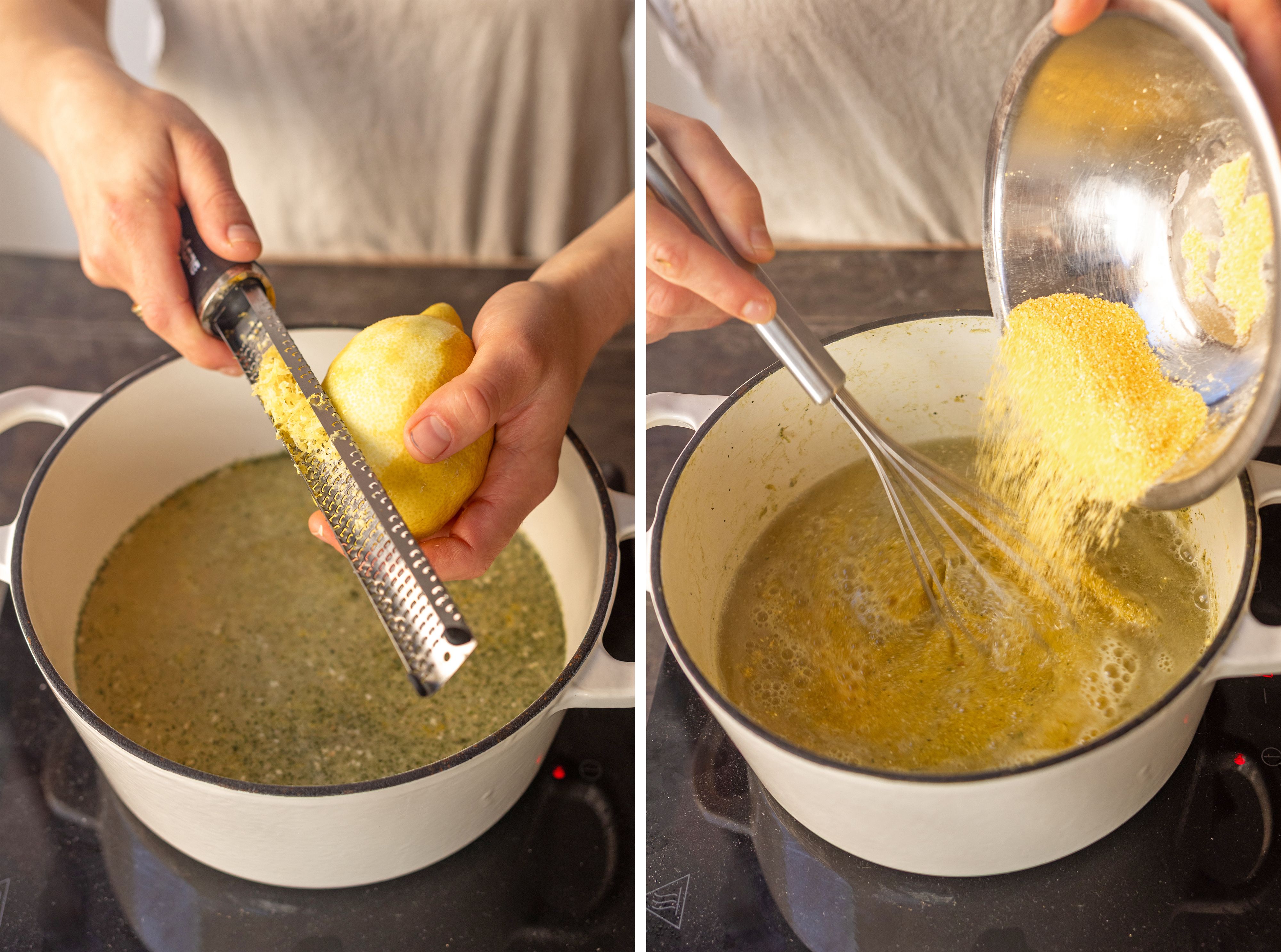 R966 Vegan Lemon Polenta with Green Asparagus, Peas and Crunchy Topping
