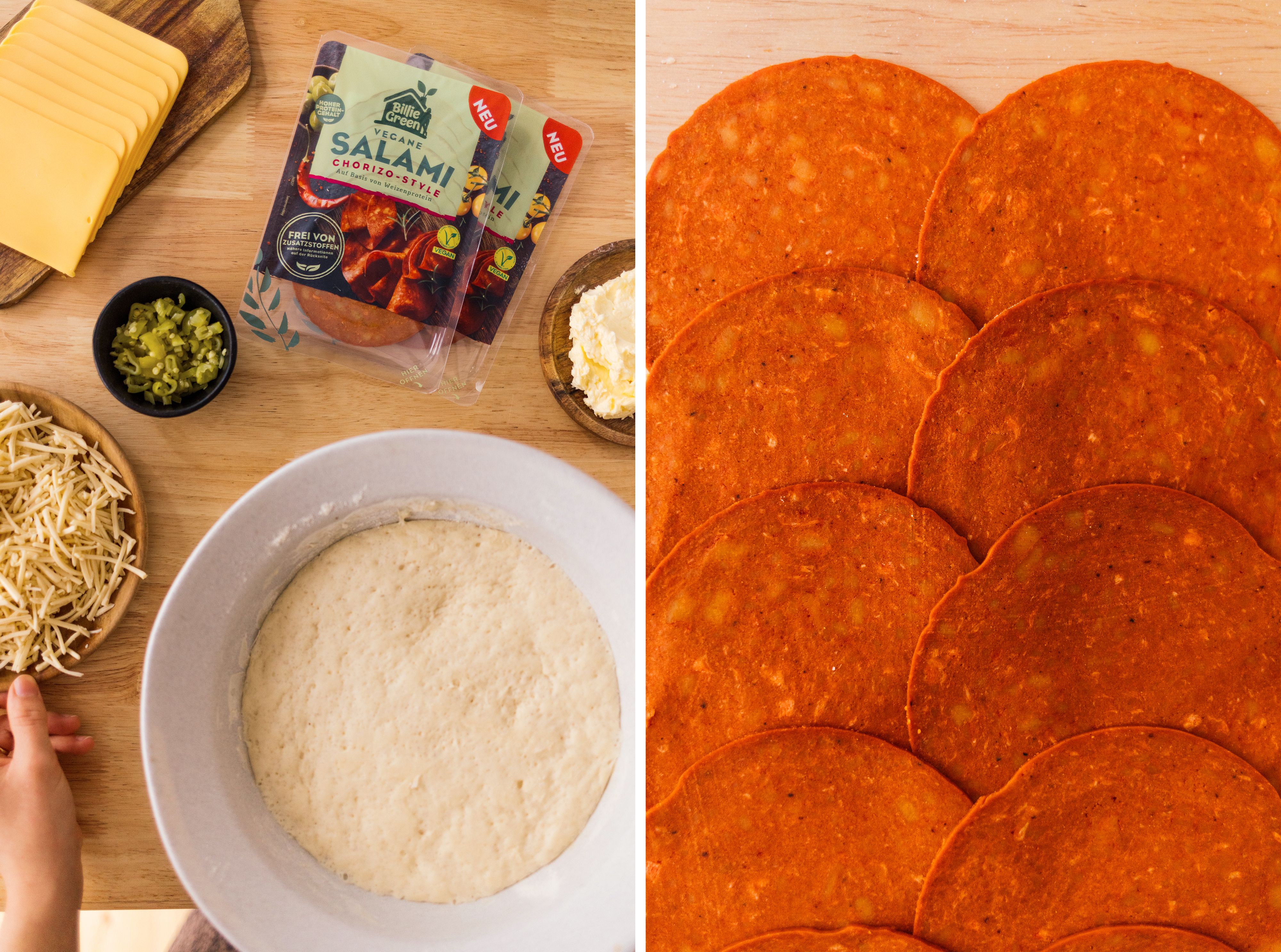 R846 Gefüllte Pizzarolle (aka Stromboli) mit veganer Salami und Pfefferonen