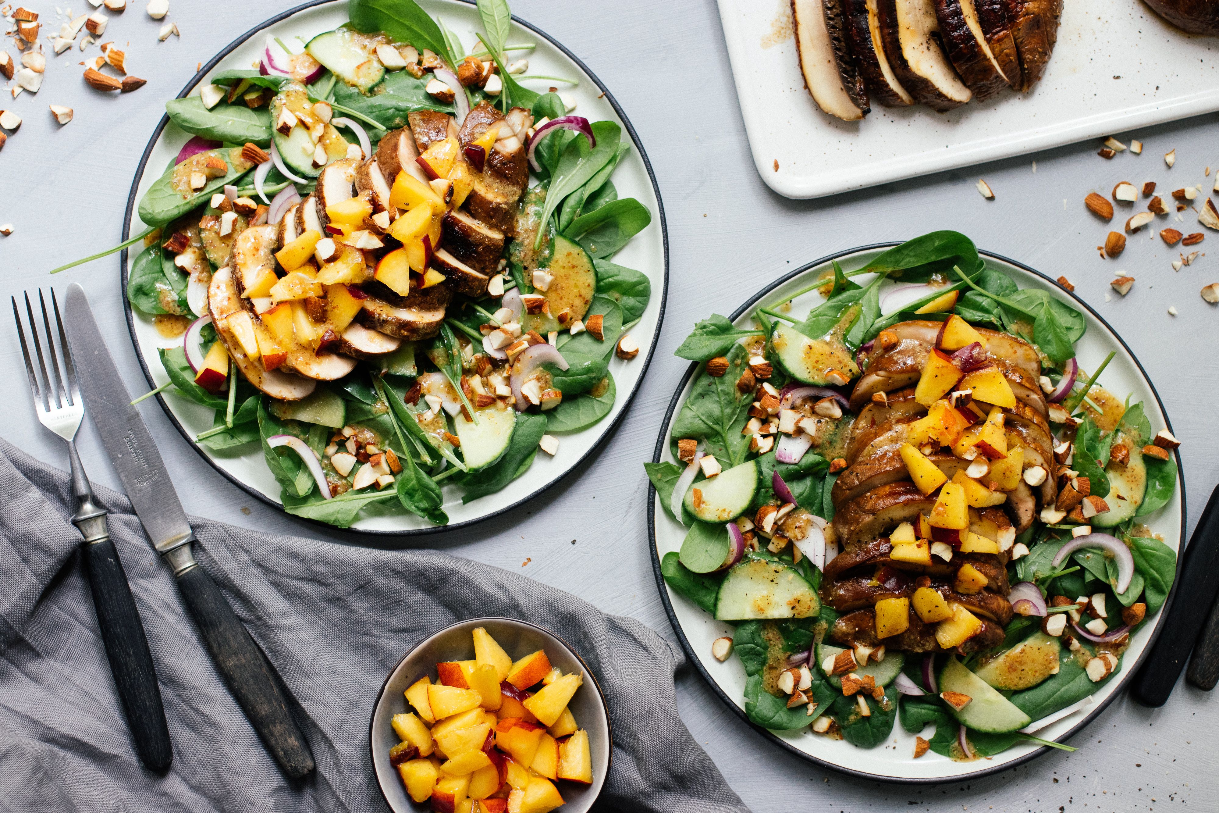 Summer salad with nectarine & portobello steak