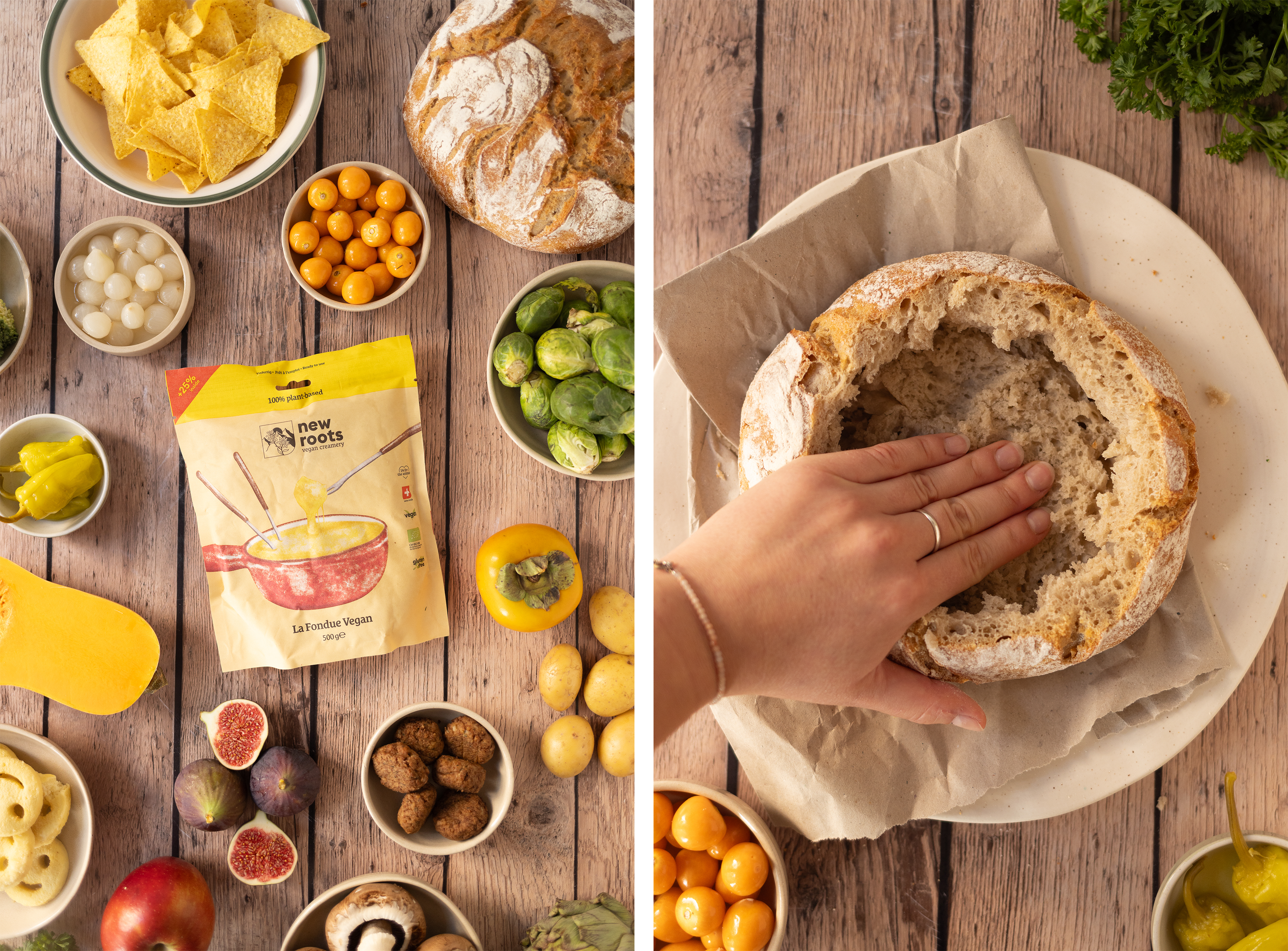 R857 Käsefondue aus dem Brot mit knusprigem Topping