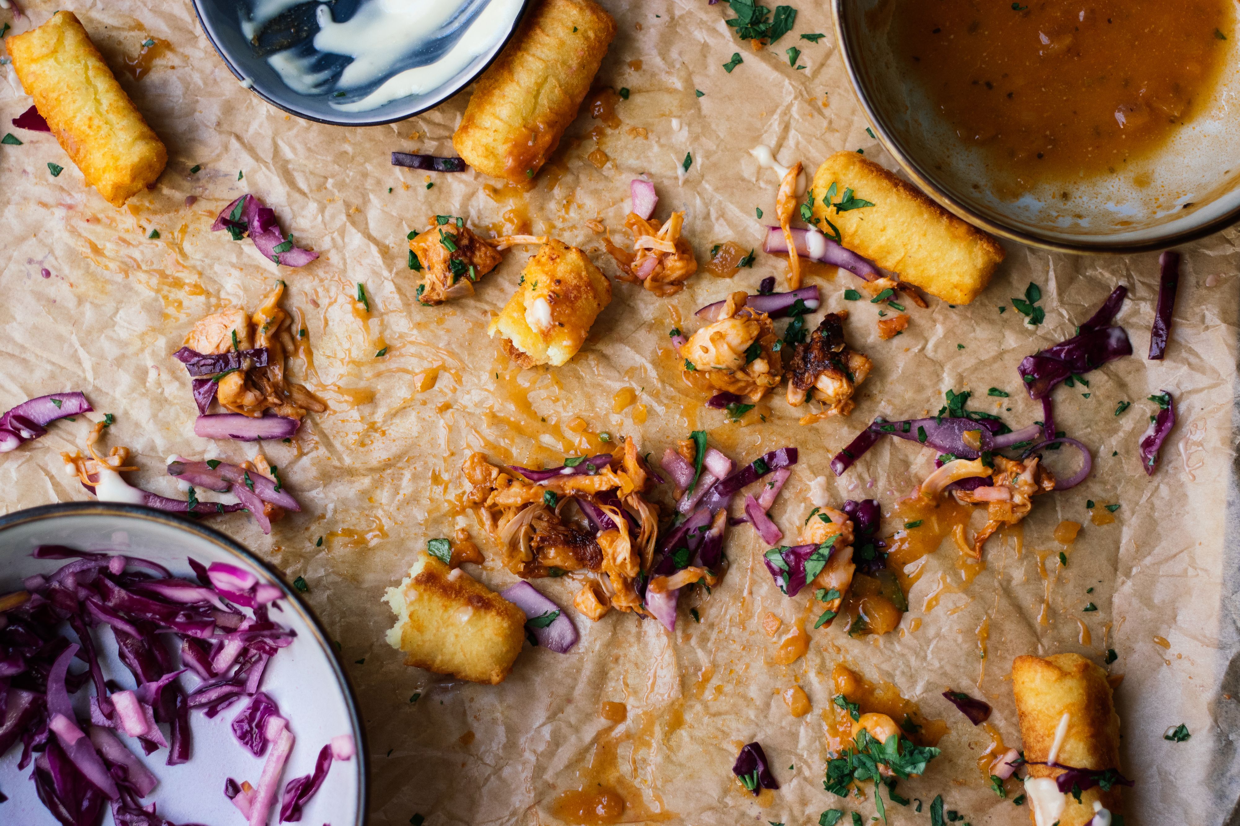R599 Loaded Tater Tots with Jackfruit, Red Cabbage, And Quick Vegan Gravy