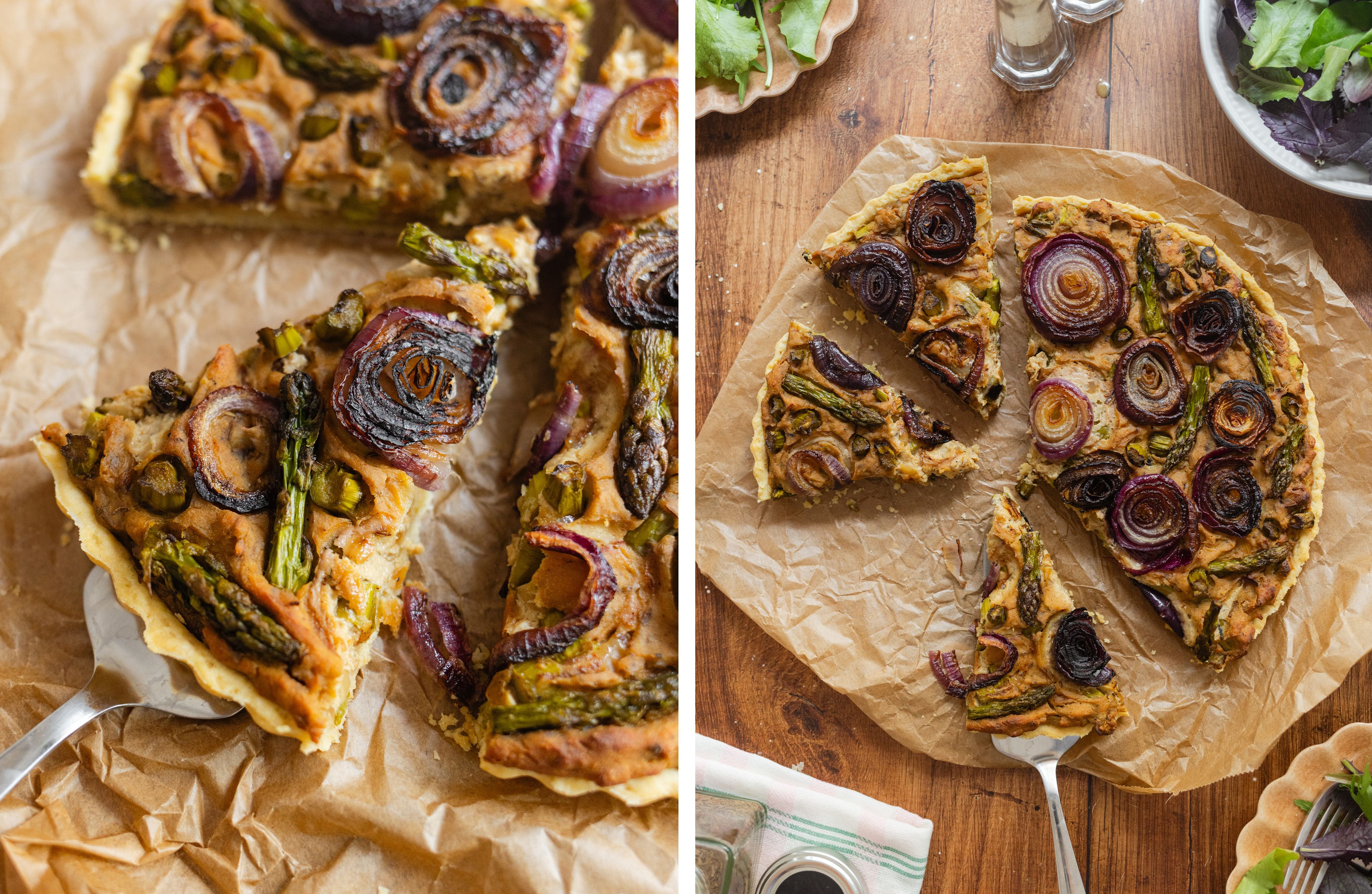 R580 Vegane Zwiebelquiche mit grünem Spargel