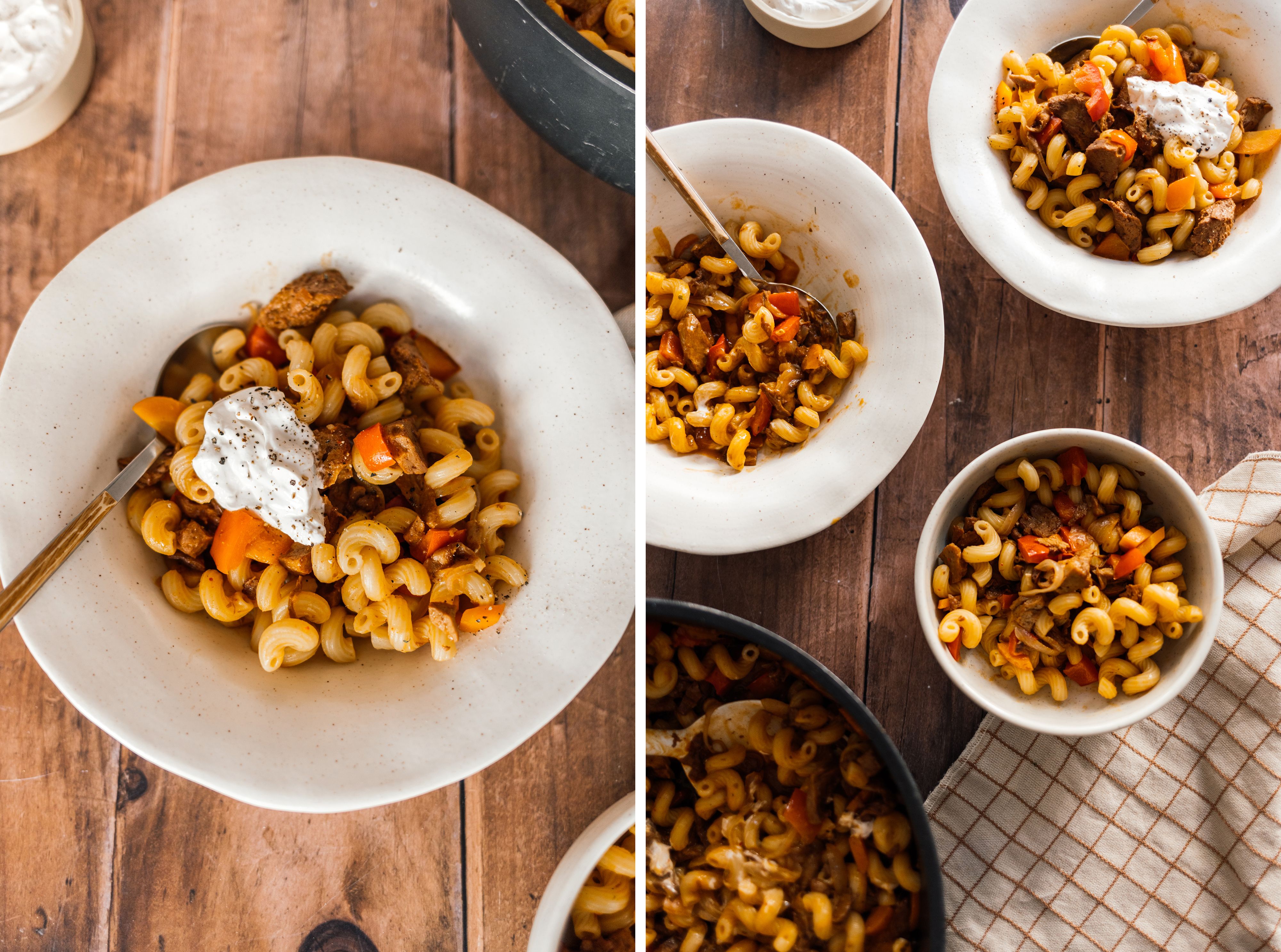 R445 Vegan Seitan Goulash with Bell Peppers and Pasta